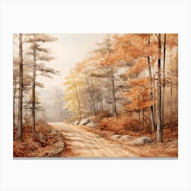 A Painting Of Country Road Through Woods In Autumn 77 Canvas Print