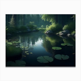 Landscape Of A Small Pond Amidst The Forest Canvas Print
