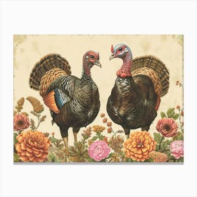 Floral Animal Illustration Turkey 3 Canvas Print