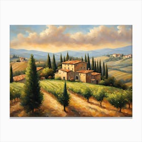 Sun Drenched Vineyard Cascading Down Tuscan Hills Canvas Print