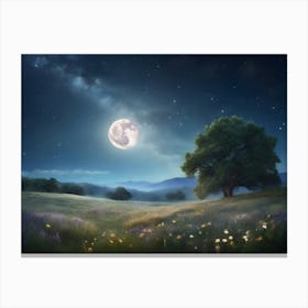 Moonlight In The Field Paintings Art Print Canvas Print