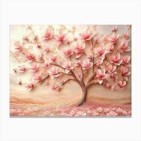 3d Picture Of A Tree With Pink Flowers Background 6 Canvas Print