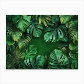 Vibrant Green Background With A 3d Of Dense Tropical Foliage, Lush Leaves In Intricate Canvas Print