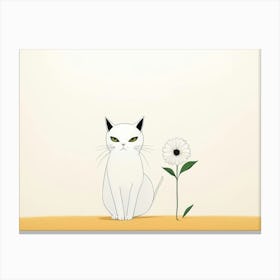 White Cat And Flower Canvas Print