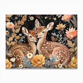 Floral Animal Illustration Deer 8 Canvas Print