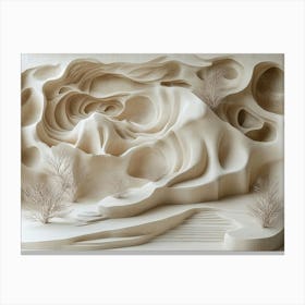 3d Relief Featuring Abstract Representations of a Desert Landscape with Textured Sand Dunes and Sparse 1 Canvas Print