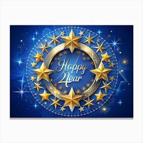 Happy New Year 2024 Design With Golden Stars On Blue Background Canvas Print