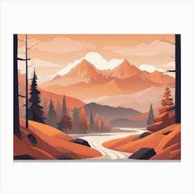 Misty mountains horizontal background in orange tone 99 Canvas Print