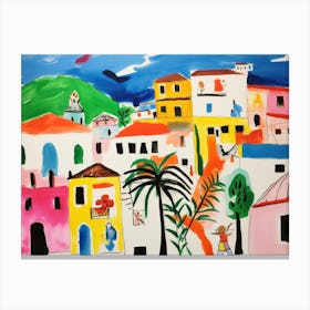 Naples Italy Cute Watercolour Illustration 3 Canvas Print