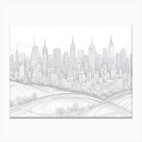 A Drawing Of A Cityscape With Buildings In A Variety Of Colors, Creating A Vibrant And Playful Scene Canvas Print