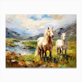 Horses Painting In Scottish Highlands, Scotland, Landscape 4 Canvas Print