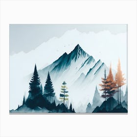 Mountain And Forest In Minimalist Watercolor Horizontal Composition 356 Canvas Print