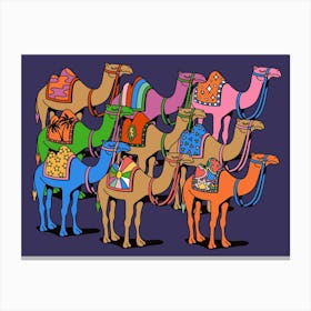Landscape Colorful Desert Camels Colourful Morroco Sahara World Traveller Dubai Africa Canvas Print