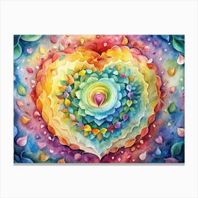 Watercolor Rainbow Heart With Leaves Canvas Print