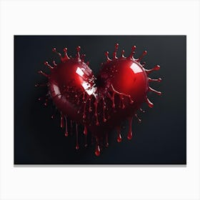 A 3d Rendering Of A Red Heart Shape With A Dripping Effect, Symbolizing Love And Passion Canvas Print