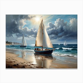 Sailboats On The Beach Canvas Print