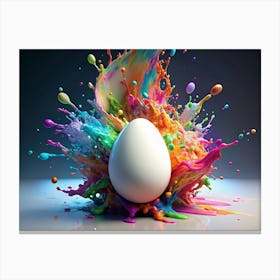 White Easter Egg Surrounded By A Colorful Paint Explosion Canvas Print