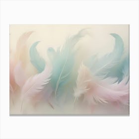 Abstract Digital Illustration Featuring A Soft, Light Background With Scattered, Delicate Feathers In Shades Of Pink, Blue, And White Canvas Print