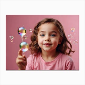 Little Girl With Soap Bubbles 4 Canvas Print