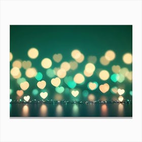 A Blurry Background Of Green And Blue Hearts With A String Of Lights In The Foreground Canvas Print