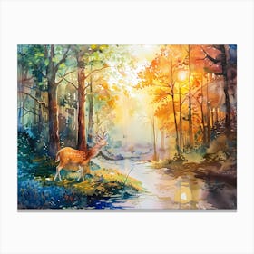 Watercolor Of Deer In The Forest Canvas Print
