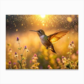 A Lone Hummingbird Hovers Mid Air Its Iridescent (3) Canvas Print