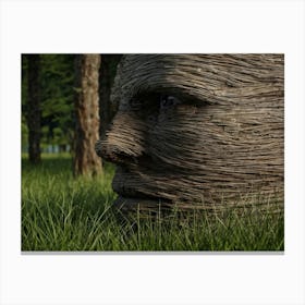 Close Up On A Textured Weathered Face Intricate Grass And Wood Materials Forming Deep Creases And Canvas Print