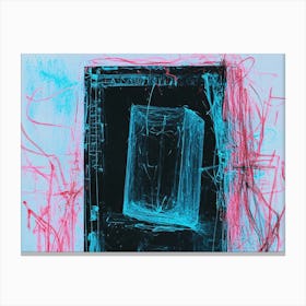 'The Door' Pink, Blue and Black Canvas Print