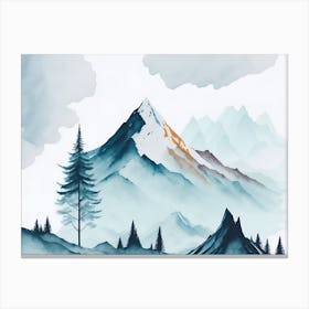 Mountain And Forest In Minimalist Watercolor Horizontal Composition 59 Canvas Print