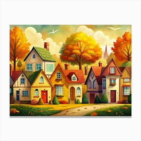 Autumnal Village Landscape With Colorful Houses 1 Canvas Print