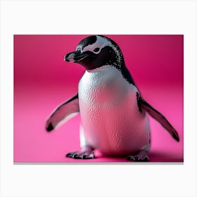 Penguin On Pink Background Canvas Print