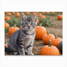 Cute Kitten In A Pumpkin Patch 10 Canvas Print