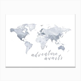 Blue World Map Adventure Awaits No 208 Canvas Print