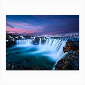 Waterfall At Sunset In Iceland Leinwandbilder