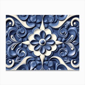 Seamless Sculpture Retro Pattern Blue Spiral Curve Cross Dot Line Frame Plant Flower Canvas Print