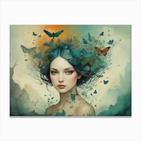 Woman With Butterflies In Her Hair 1 Canvas Print