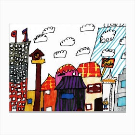 City Skyline drawn by Little Artist O.D.R Canvas Print