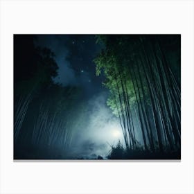 Live Action Scene Of Bamboo Stalks Rising Into A Starry Midnight Sky Focal Point Centered With Dens Canvas Print