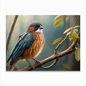 Bird Perched On A Branch Canvas Print