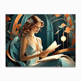 Deco Woman Reading Book Canvas Print
