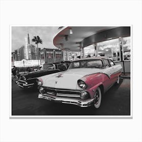Vintage America Pink Car at Diner Canvas Print