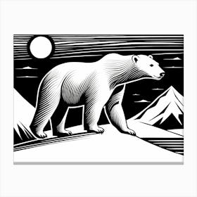 Polar Bear Cavorting In The Arctic Expanse Linocut Art, animal art, 170 Canvas Print