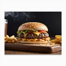 Juicy Cheeseburger With Bacon, Lettuce, Tomato, And Fries Canvas Print