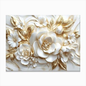 3d Floral Elegance Seamless Gold And White Ceramic Marble Texture 2 Canvas Print