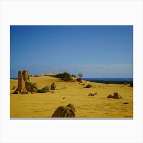 Desert And Sea At Nambung National Park. Land And Water. Canvas Print