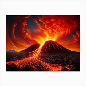 Volcano Eruption With Dynamic Magma Flow Illustration Depicting Lavas Fiery Hues Of Orange And Red Canvas Print