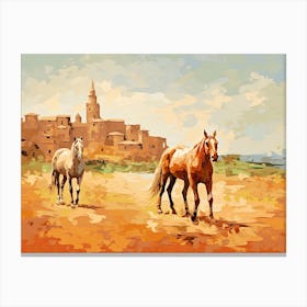 Horses Painting In Siena, Italy, Landscape 1 Canvas Print