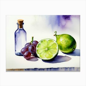 Lime and Grape near a bottle watercolor painting 5 Canvas Print