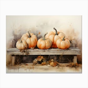 Pumpkins On A Bench Canvas Print