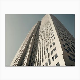 A Modern Skyscraper With Irregular Window Placement Stretches Towards The Sky, Showcasing Unique Architecture And Urban Design Canvas Print